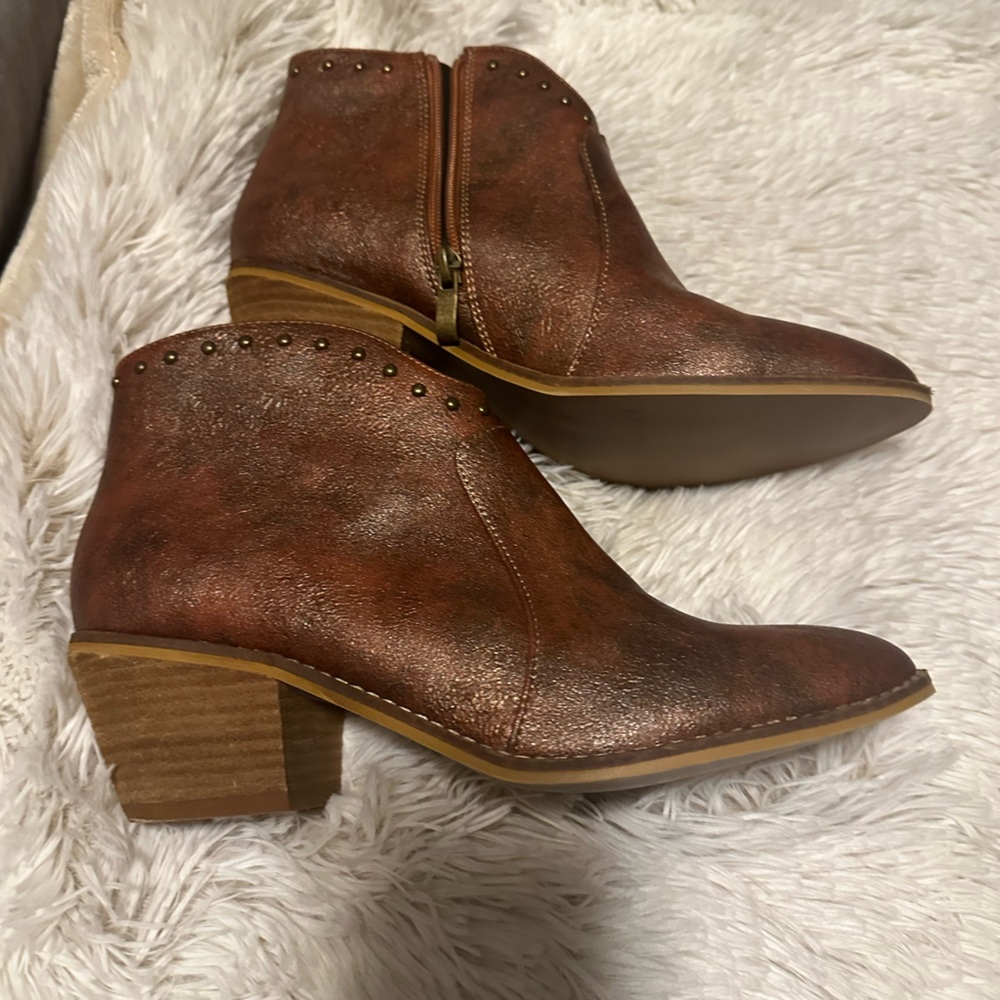 Women’s Brown Leather Ankle Booties with Stud Trim